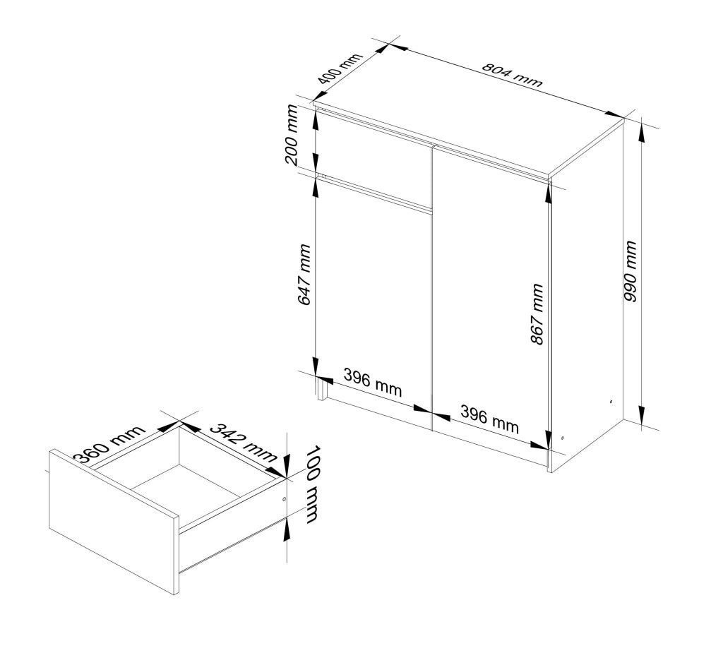Cassettiera AKORD K80 Cassettiera Bianca 80 cm 2 ante 1 cassetto inserto frontale Sonoma Quercia 80x40x99 cm
