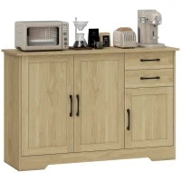 Credenza Moderna con 3 Porte, 2 Cassetti e Ripiano Regolabile 120x38x79 cm Legno Naturale