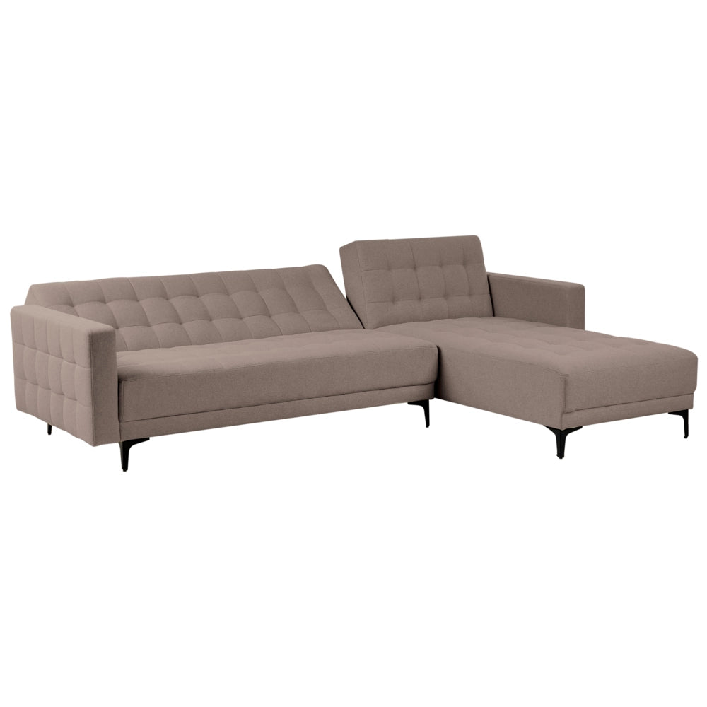 Divano letto angolare sinistro in tessuto tortora trapuntato moderno a L modulare a 4 posti con chaise longue