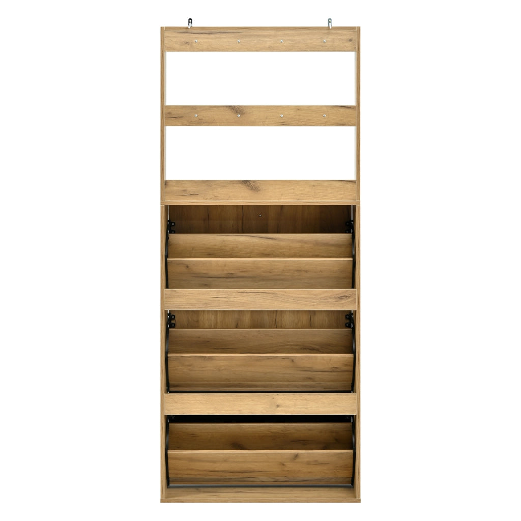 Mobile per scarpe con 3 scomparti ribaltabili; ganci e ripiano regolabile; per ingresso; 75 × 24 × 180 cm