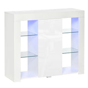 Credenza Moderna con Luci LED e Mensole in Vetro ¨C zephmum ¨C Bianco Lucido Legno 97x35x83