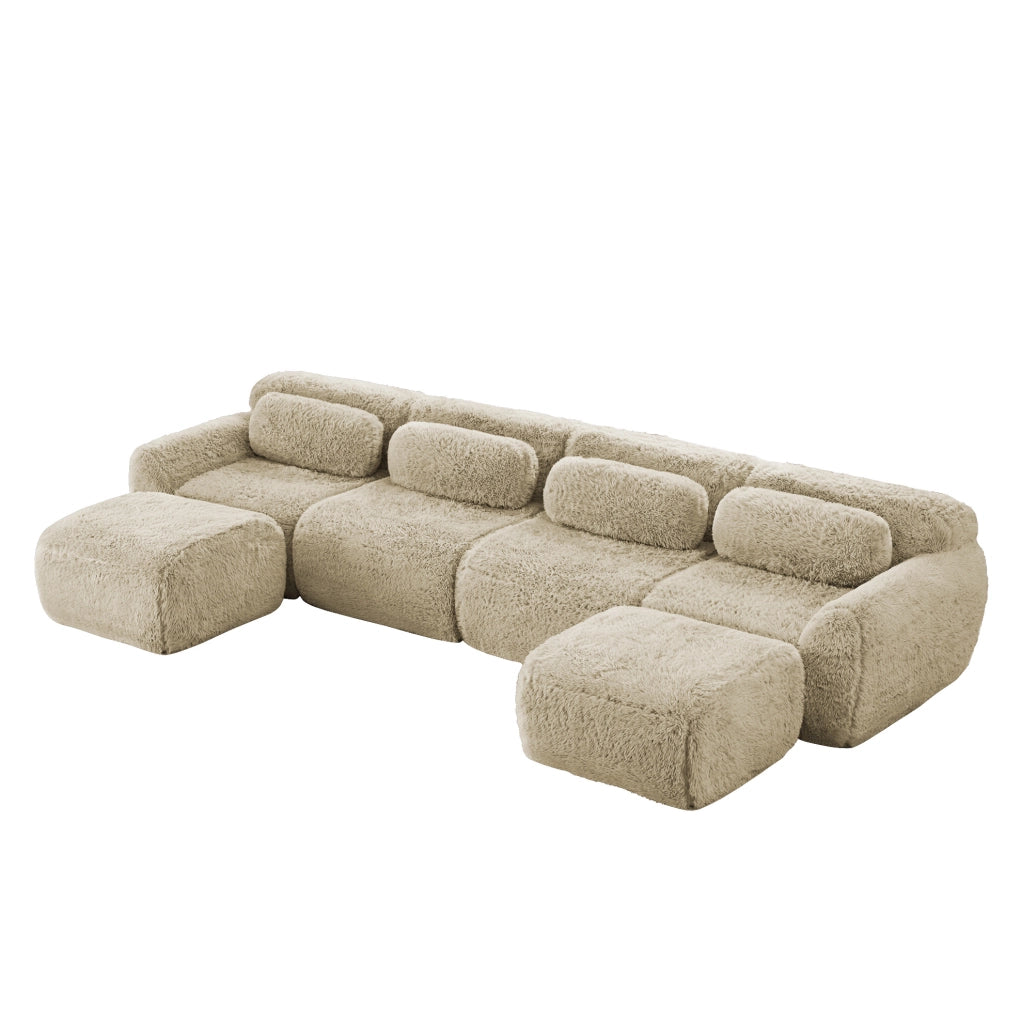 Divano modulare angolare in tessuto plush light khaki 378x179x73 cm; senza montaggio