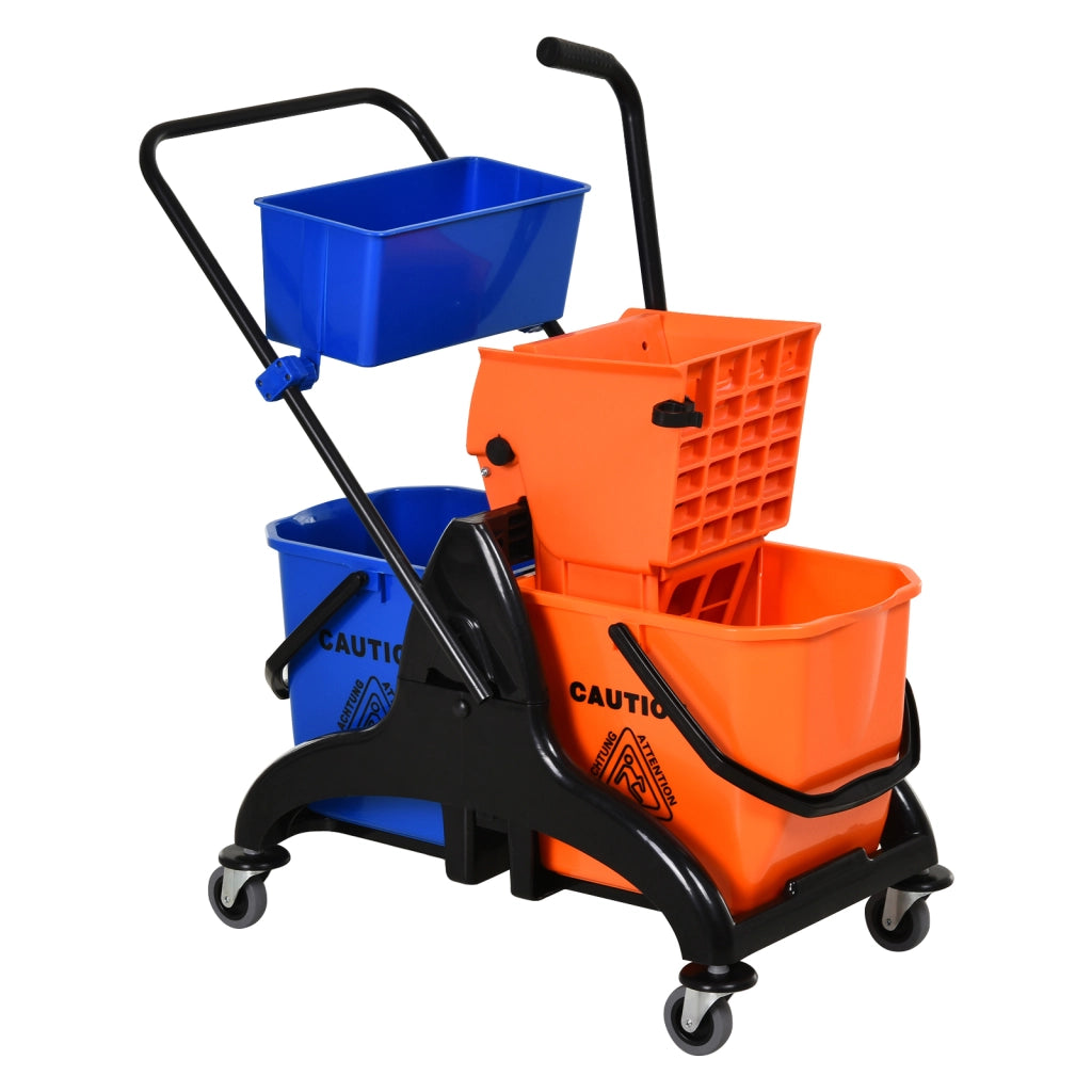 Carrello per Pulizie Professionale con Doppio Secchio, Strizzatore e Ruote Silenziose Arancione
