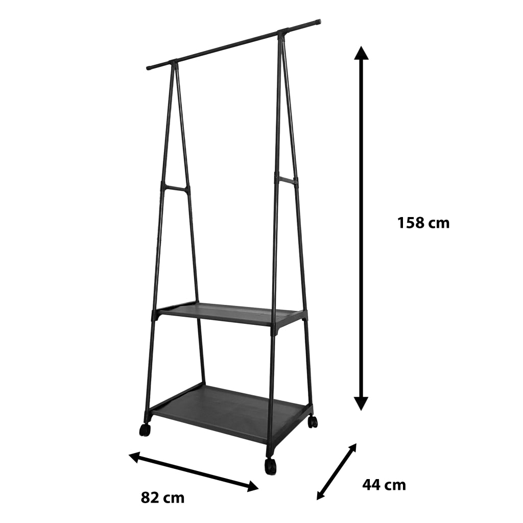 Appendiabiti Donkey Majestic Nyana Home 160x55x42 cm 2 ripiani, 1 barra superiore Nero