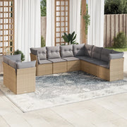 Set Divano da Giardino 9 pz con Cuscini Beige in Polyrattan 3249678