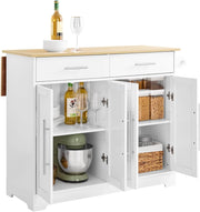 Isola Cucina con Ruote, Tavolo Estensibile in Legno, Mobile Cucina con 2 Cassetti, Penisola Cucina Salvaspazio, Credenza Multifunzione per Piccole Cucine Bianco 113 x (44–69) x 91 cm FKW129-WN