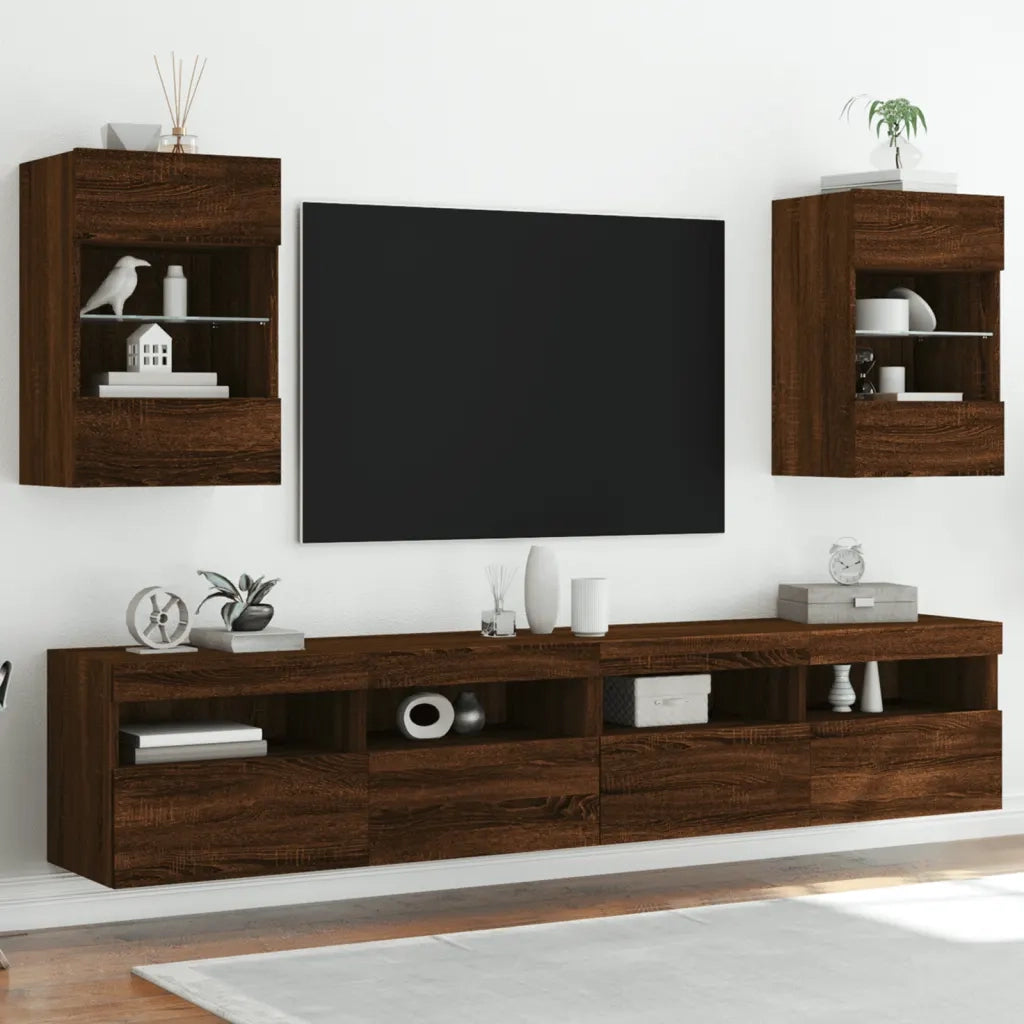 Mobile TV a Parete | Armadietto TV | Mobile Porta TV con Luci LED Rovere Marrone 40x30x60,5 cm