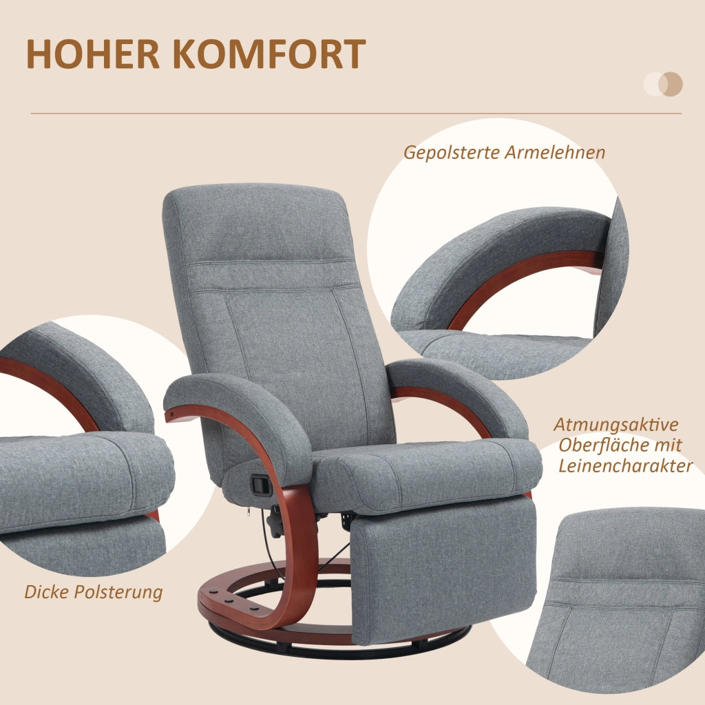 POLTRONA Relax reclinabile girevole 68x86x100 cm in poliestere grigio