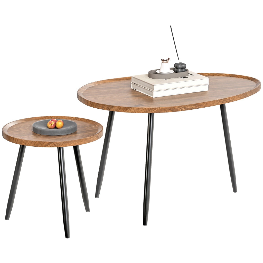 Set 2 Tavolini da Salotto Sovrapponibili in Legno e Metallo, Colore Legno Scuro