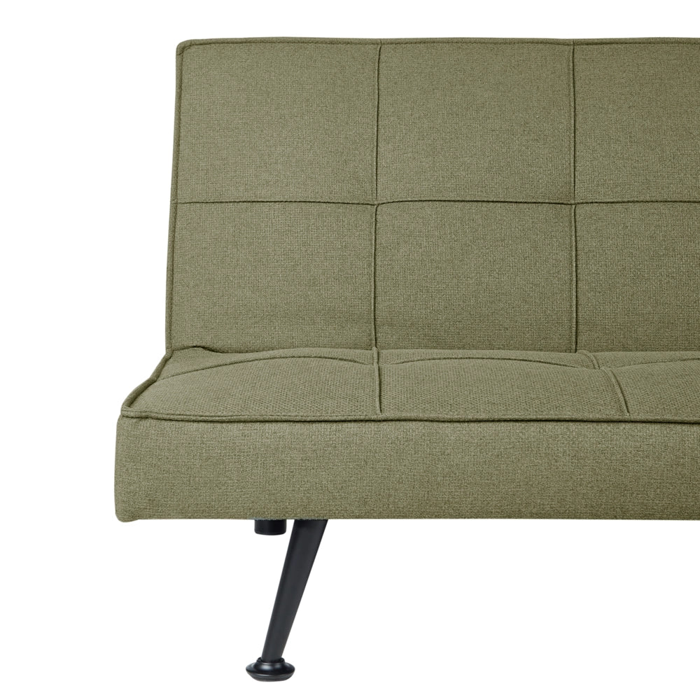 Divano Letto Verde Oliva 3 Posti Imbottito Trapuntato Gambe In Metallo Click Clack