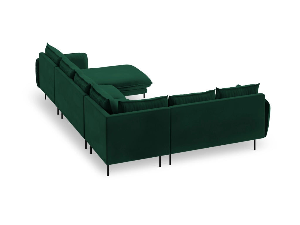 Cosmopolitan Design - Divano panoramico sinistro "Vienna" 7 posti in velluto verde bottiglia 