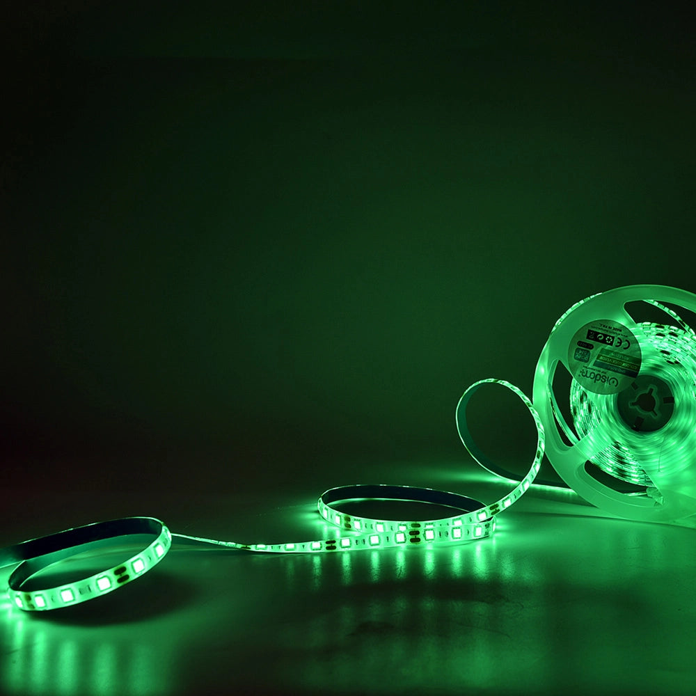 STRISCIA LED 12V VERDE AD ALTA LUMINOSITA' 60 LED/M GRADO DI PROTEZIONE IP65 - IDEALE PER INSTALLAZIONI VERSATILI E FACILE DA APPLICARE CON BIADESIVO 3M