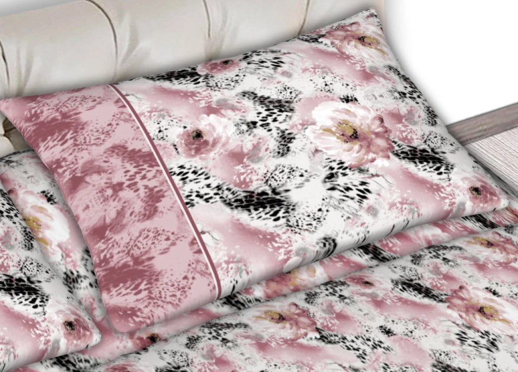 Completo Lenzuola Letto 100% Cotone Made Italy Disegno Animalier CN - Matrimoniale - Rosa