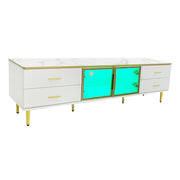 Mobile TV con 4 Cassetti; 2 Ante in Vetro Temperato e LED; Effetto Marmo; Stile Moderno; 170¡Á37¡Á47;5 cm; Bianco