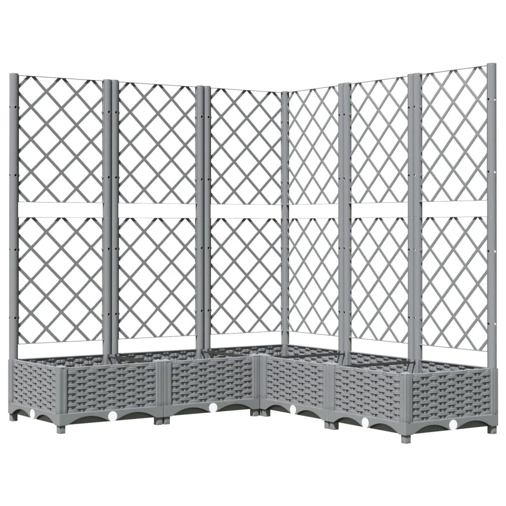 Fioriera rialzata per piante fiori e terrazze con traliccio di colore chiaro 120 x 120 x 121,5 cm PP grigio 02_0038340