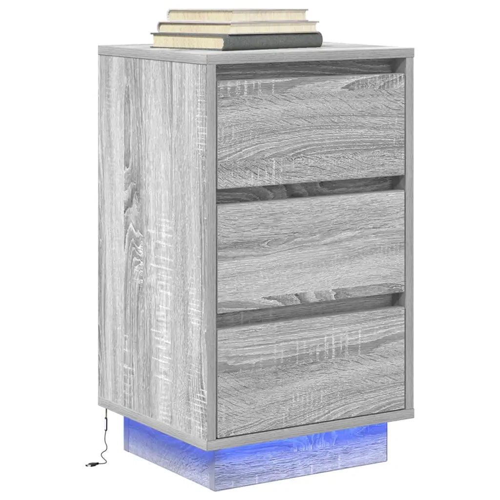 Comodino | Armadio da Notte | Mobiletto da notte con Luci LED Grigio Sonoma 38x34x65 cm