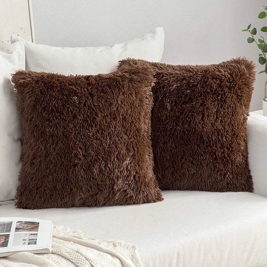 Set di 2 coprifuoco in peluche Decorativi cuscini di conforto morbidi Cuscini morbidi per divano Coprifuoco morbido per divano 60x60 cm Chocolade