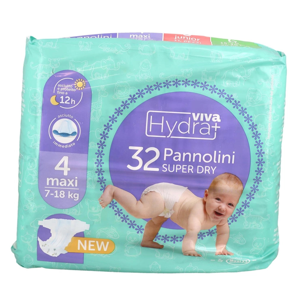 HYDRAVIVA PANNOLINI SUPER DRY MAXI TG 4 7-18 KG DA 32PZ