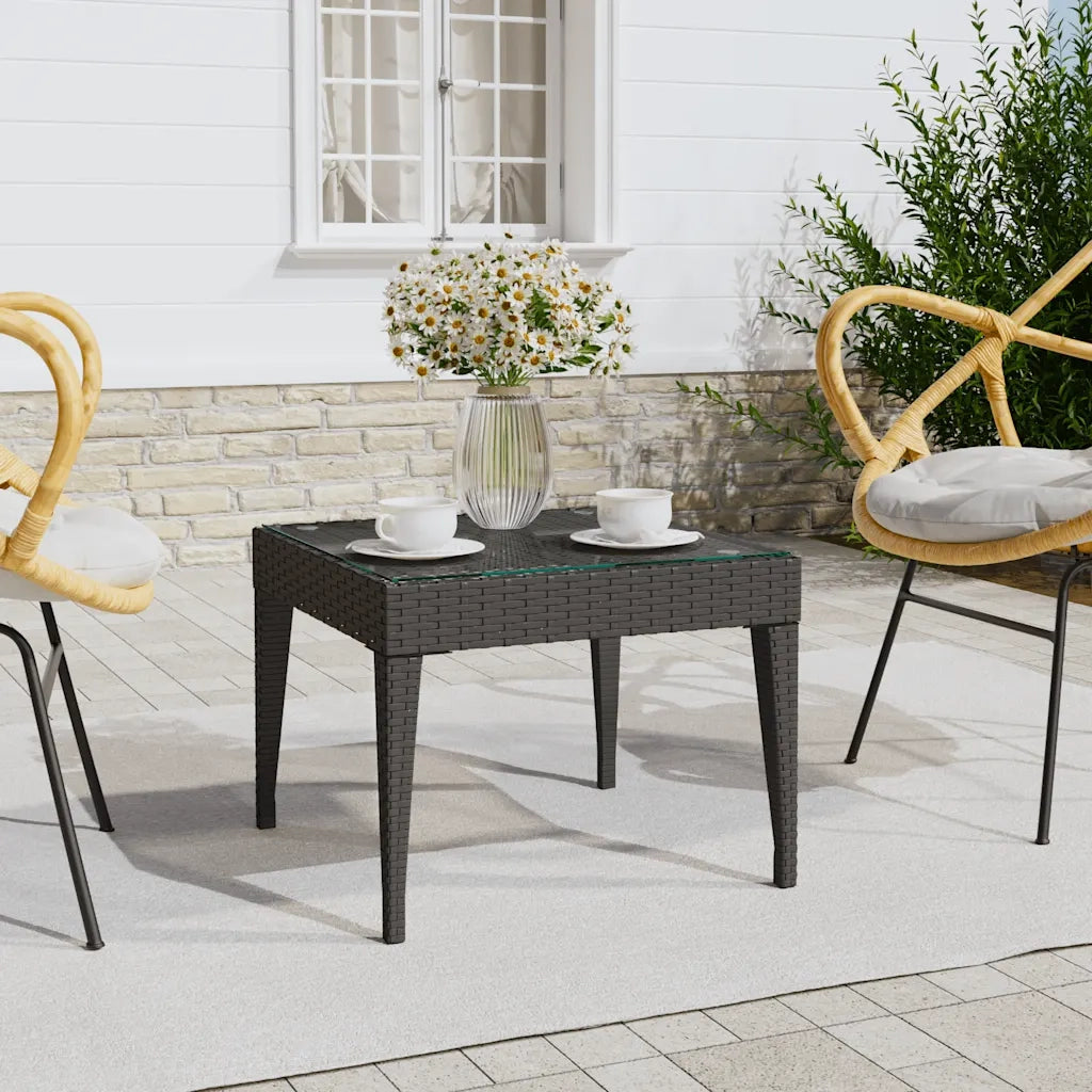Tavolino | Tavolo laterale Nero 50x50x38 cm Polyrattan e Vetro Temperato