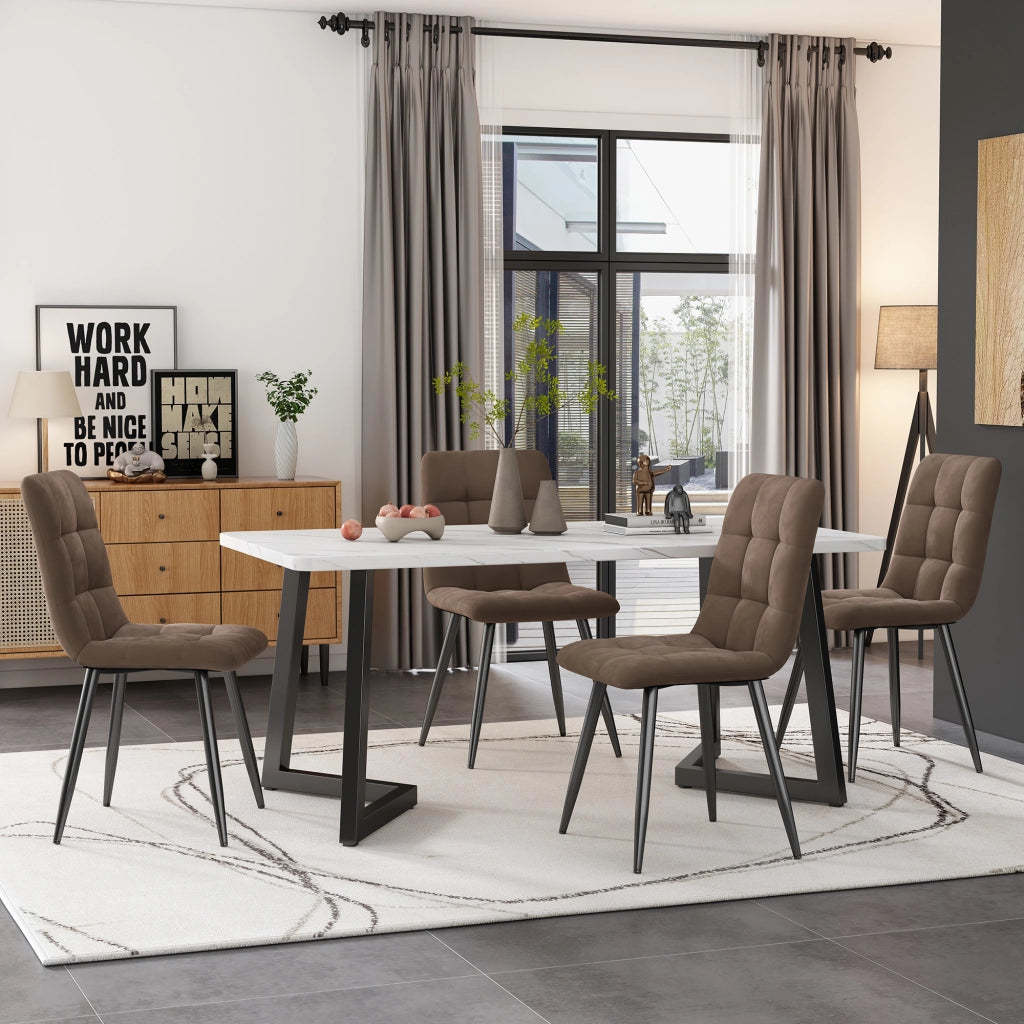 Tavolo da pranzo con 4 sedie in MDF, set rettangolare marrone, per cucina e sala da pranzo, 117 × 68 × 75 cm