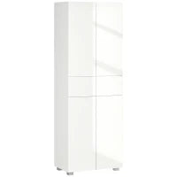 Dispensa Cucina con 4 Ante, 3 Ripiani Regolabili e Mensole a 5 Livelli in MDF e Truciolato, 60x35x170 cm, Bianco