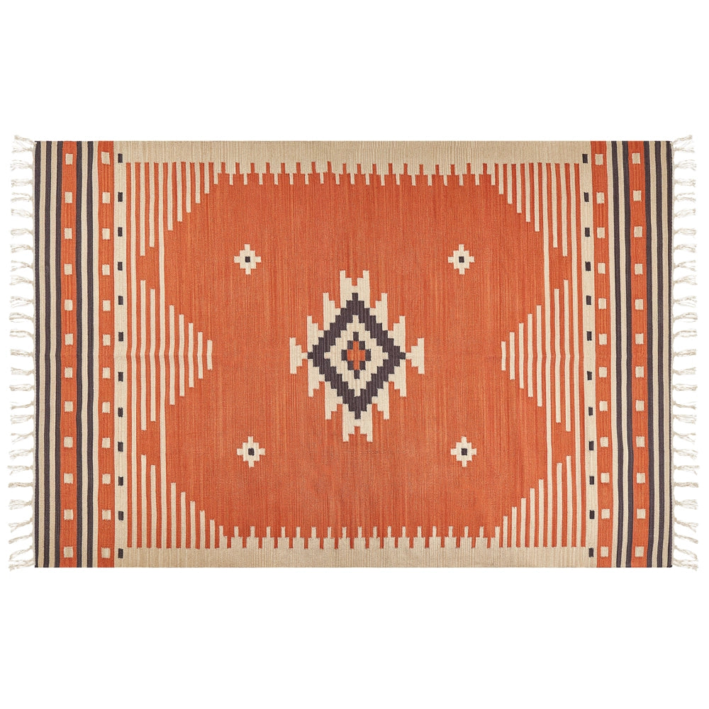 Tappeto Kilim in cotone multicolore 200 x 300 cm con motivo geometrico reversibile e frange Rettangolare Tradizionale