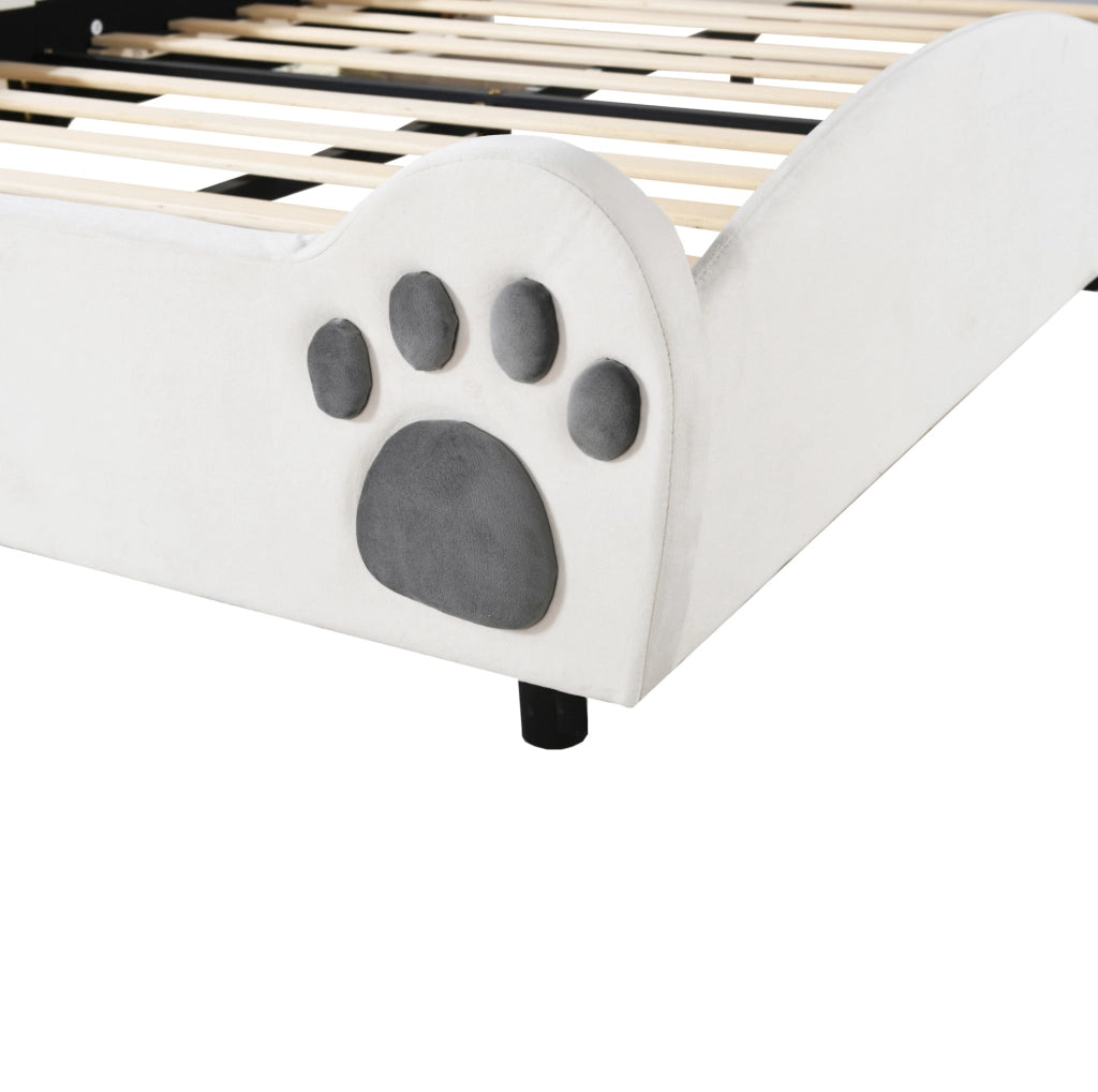 Letto bambini a forma di orso imbottito 140x200 cm in velluto bianco