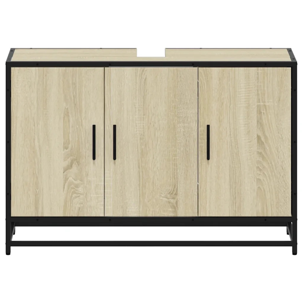 Mobiletto per Lavabo da Bagno Rovere Sonoma 90x33x60 cm Legno Massello 849270