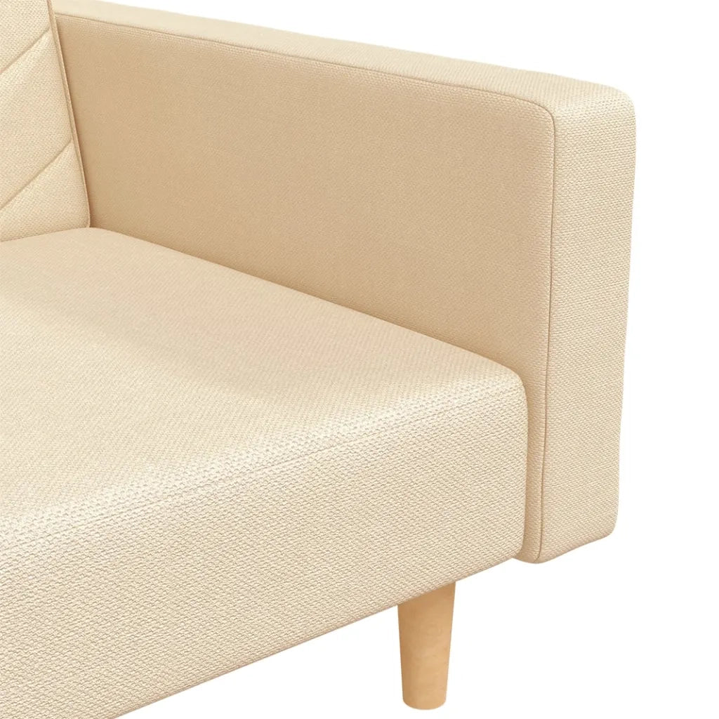 Divano Letto a 2 Posti con 2 Cuscini Crema in Tessuto 375902