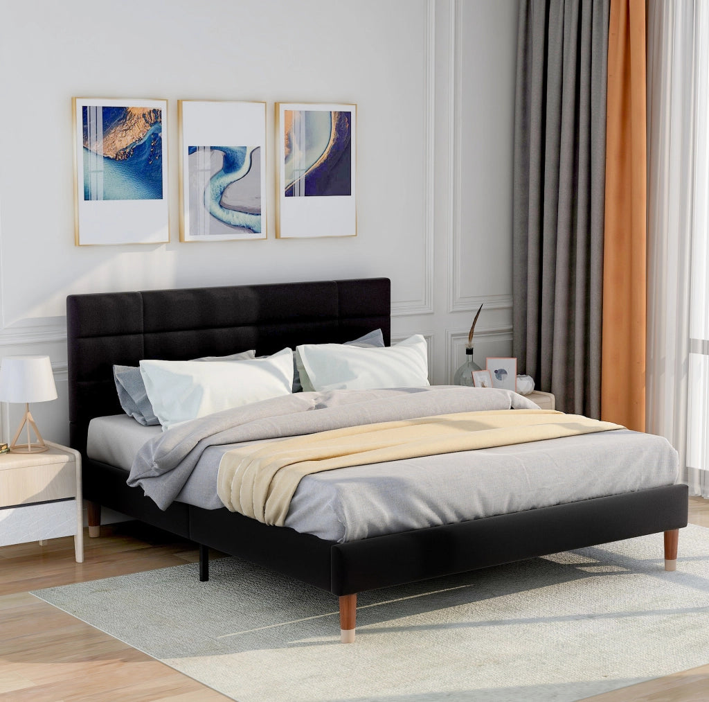 Letto matrimoniale 140x200 cm con materasso 7 zone; in lino nero