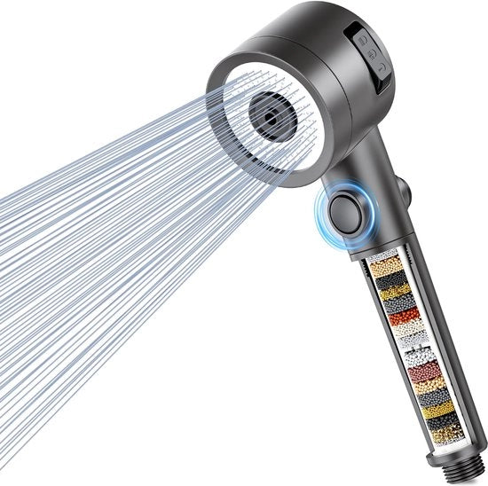 Douchekop con filtro in 20 strati, doccia ad alta pressione a mano, 3 tipi di getto, douchekop, economia d'acqua, douchekop per rimuovere acqua dura, cloro residuo, batteri e metalli pesanti