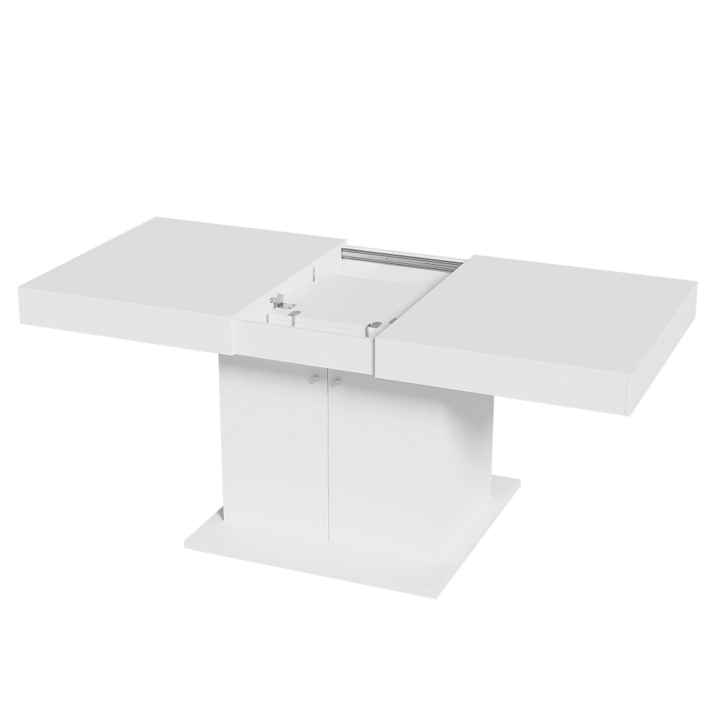 Tavolo da pranzo allungabile 140/180 cm con vano contenitore; pannello truciolare bianco