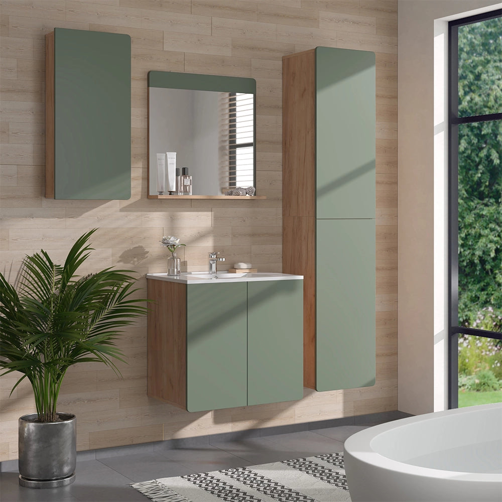 Vicco Set di mobili da bagno Goldkraft rovere/verde 5 pezzi con colonna e pensili