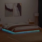 Giroletto LED-Struttura Letto con LED Marrone Cera 200x200 cm in Legno Massello di Pino