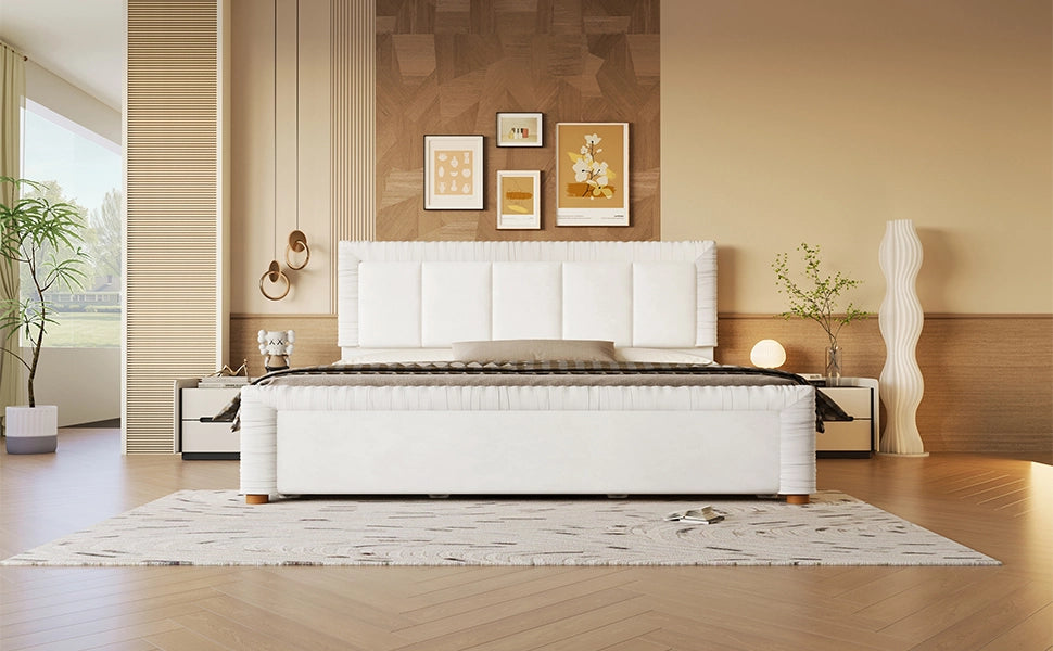 Letto imbottito 180x200 in velluto francese beige con 2 cassetti