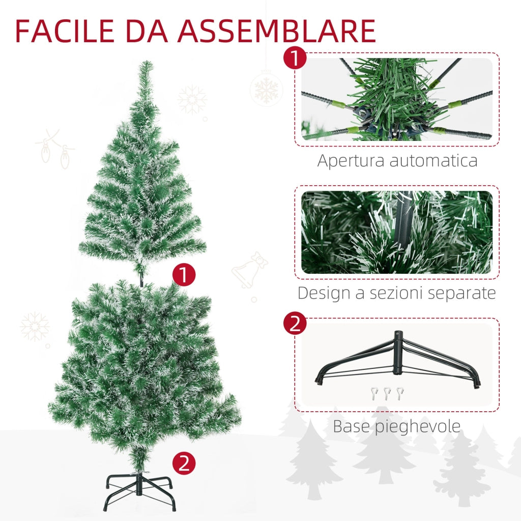 Albero di Natale Artificiale Innevato 150 cm 416 Rami Verde e Bianco