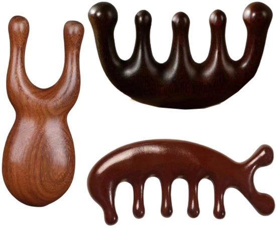 Gua Sha Kam per Capelli - 3 Pezzi - Kam per Massaggio Capelli - Apparecchio per Massaggio Oculare - Plastica - 10 x 6 cm - Stimola la Pelle Capelluta - Kam per Massaggio Capelli