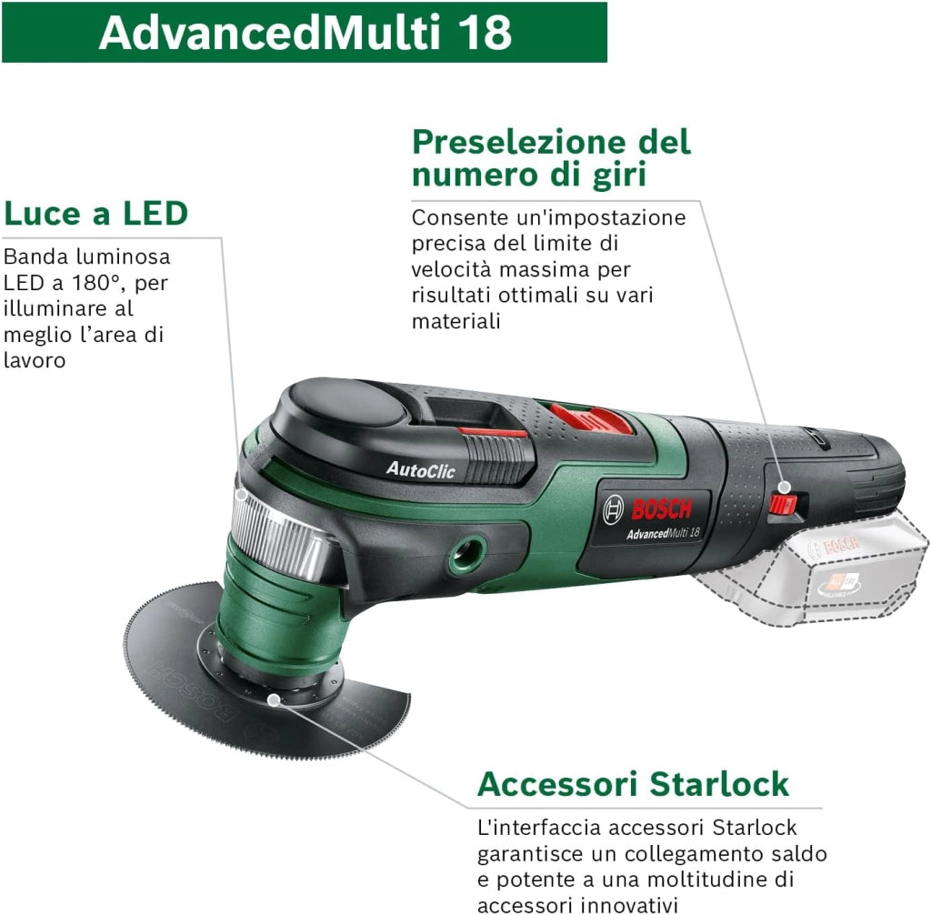 Bosch Home and Garden 0603104000 AdvancedMulti 18 Utensile Multifunzione, Senza Batteria, 18 V, Verde