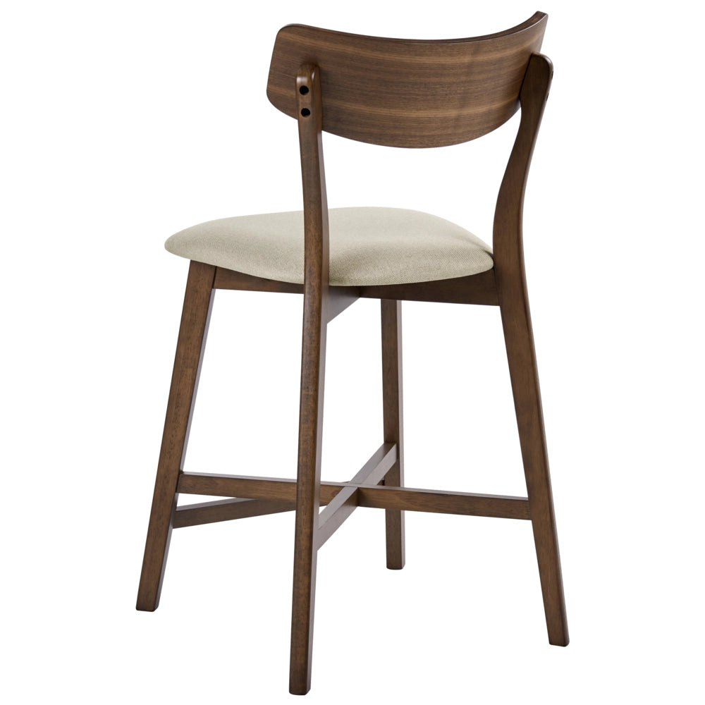 Set di 2 sedie da pranzo con seduta in tessuto beige e marrone e struttura in legno massiccio retrò senza braccioli