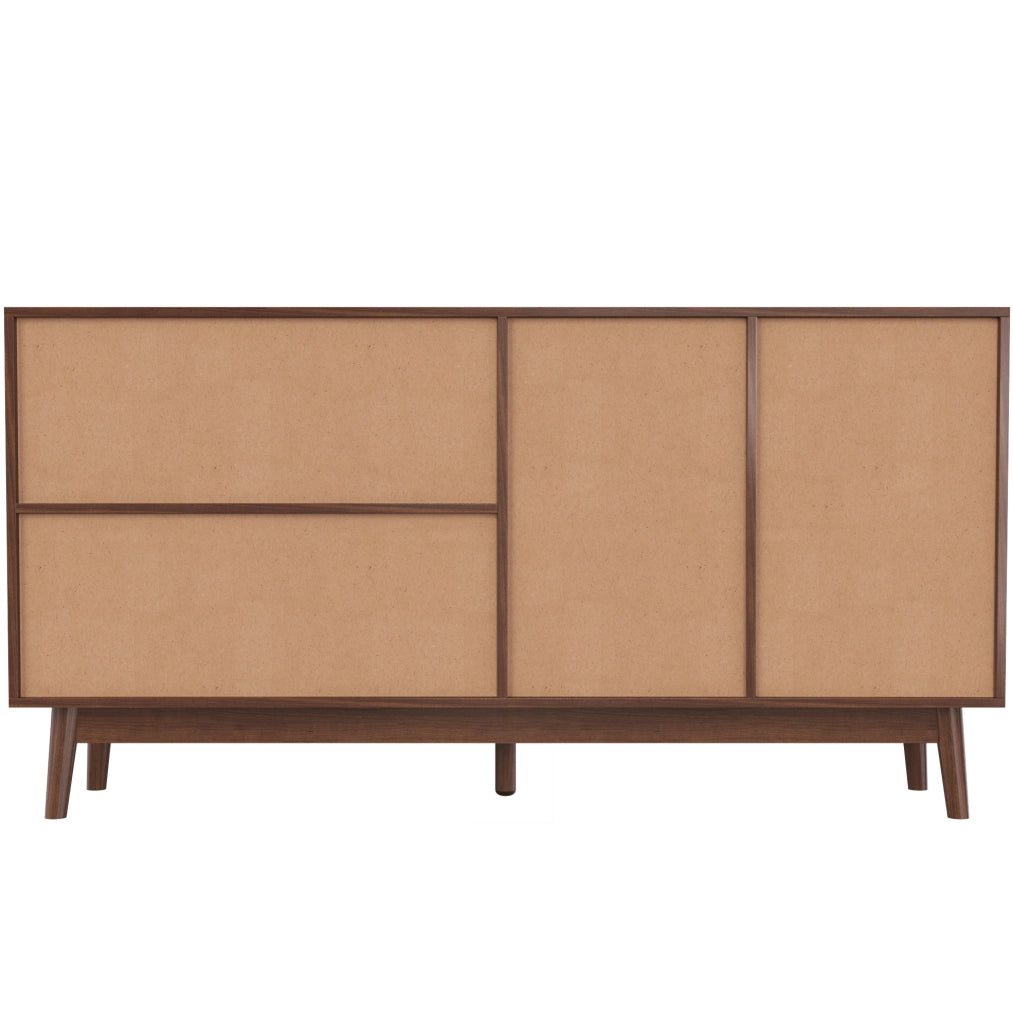Sideboard 155x38x80 cm con 3 ante scorrevoli in rattan e 2 cassetti