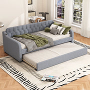 OKWISH Letto Divano 90×200 cm, Letto Singolo con Letto estraibile, USB e Presa, senza Materasso, in Lino, Grigio