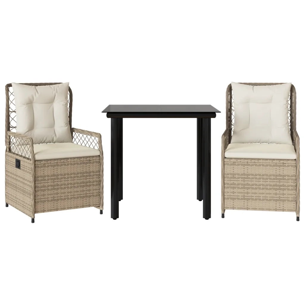 Set da Pranzo da Giardino 3 pz con Cuscini Beige in Polyrattan 3263020