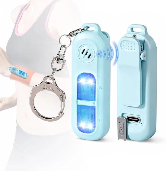 Alarme di sicurezza personale - 130dB Sirena, LED Stroboscopio e Torcia - Alarme di emergenza portatile - Luci di allarme per la sicurezza durante la bicicletta notturna e la corsa in linea (blu)