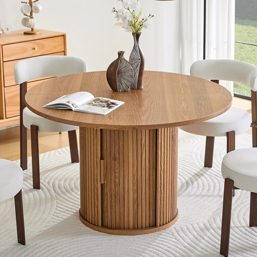 Tavolo da pranzo - rotondo - guide in legno - 2 ripiani - Ø120 cm - per 4-6 persone - stile country