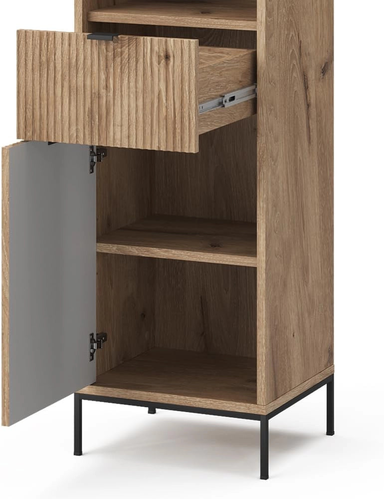 Mobiletto da bagno Eliza, Quercia vichinga, 40 x 190 cm con anta e cassetto, per la conservazione di accessori da bagno e combinabile con la serie Eliza