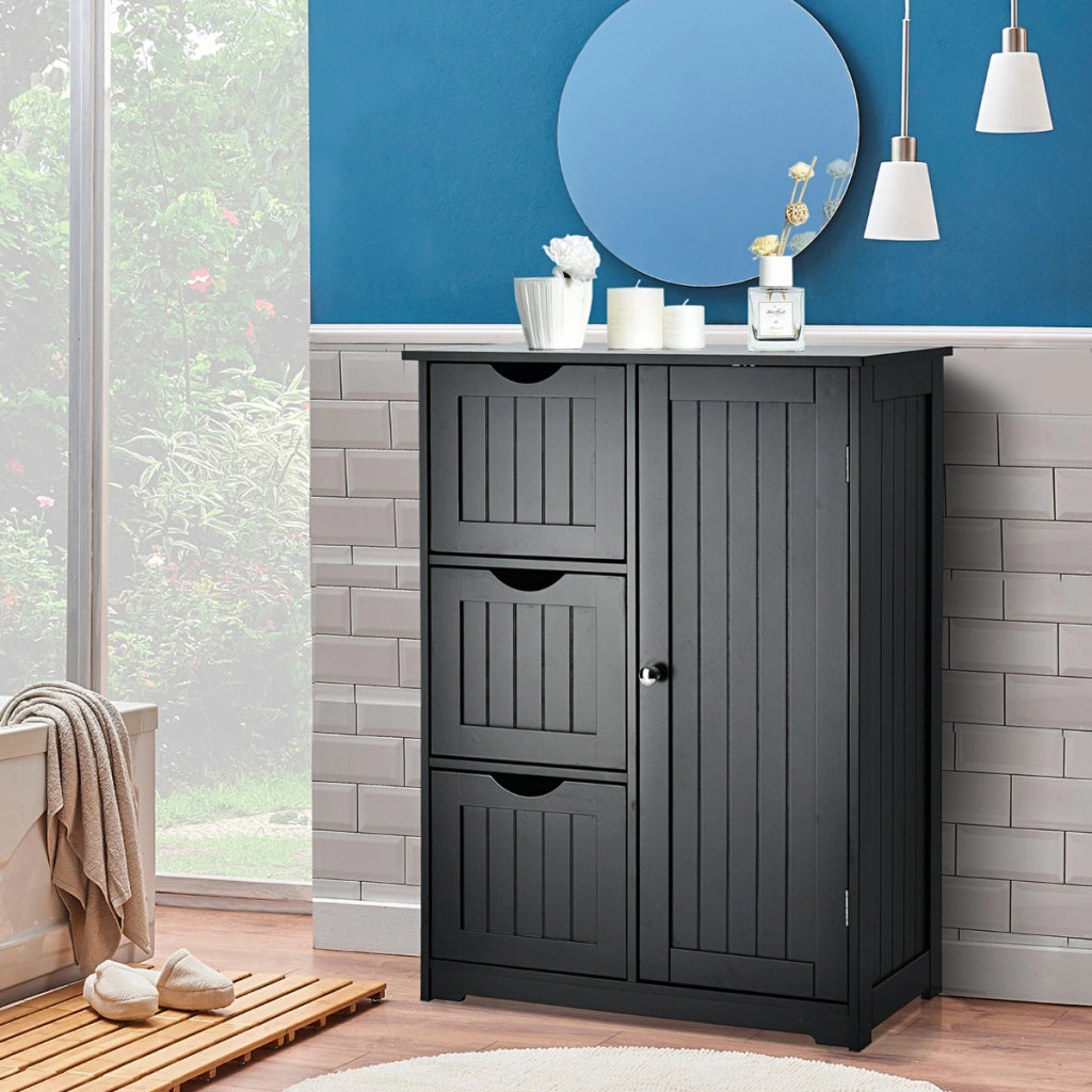 Armadietto di stoccaggio per ufficio con 3 cassetti-Mobile laterale in legno 60x30x81cm Nero