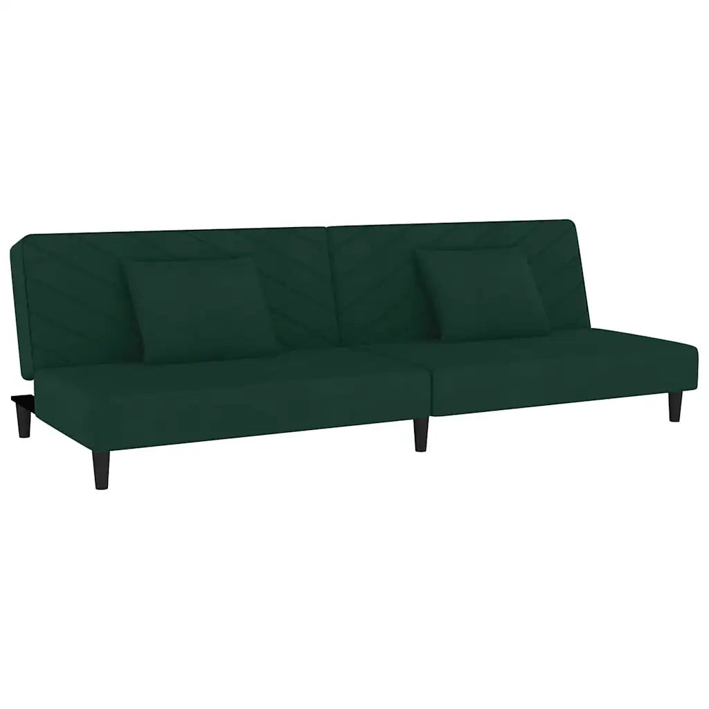 Divano Letto a 2 Posti con 2 Cuscini Verde Scuro in Velluto 375912