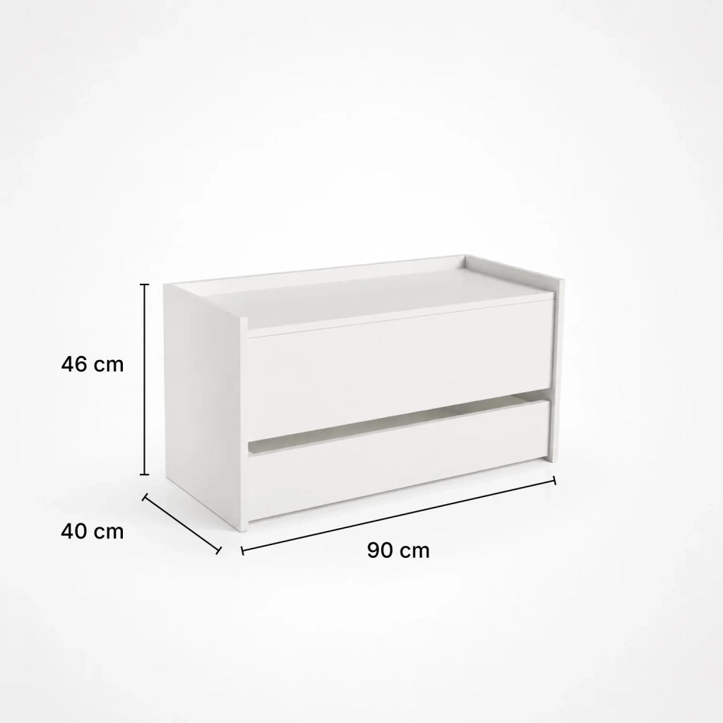Cassapanca Contenitore Bianca con Cassetto Inferiore e Vano Interno | Panca Ingresso Salvaspazio con Chiusura Soft Close | Baule Multiuso 90x40x46 cm