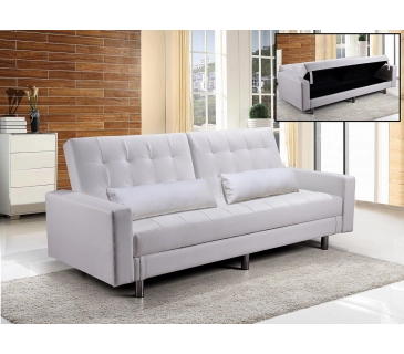 Divano letto 3 posti, reclinabile, contenitore ecopelle bianco 197cm Sicorage Ghuer