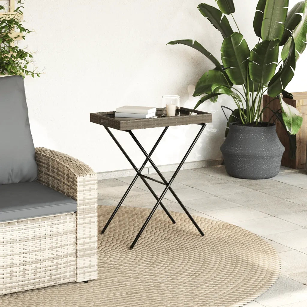 Tavolino da Giardino | Tavolino Vassoio Pieghevole Grigio 65x40x75 cm in Polyrattan